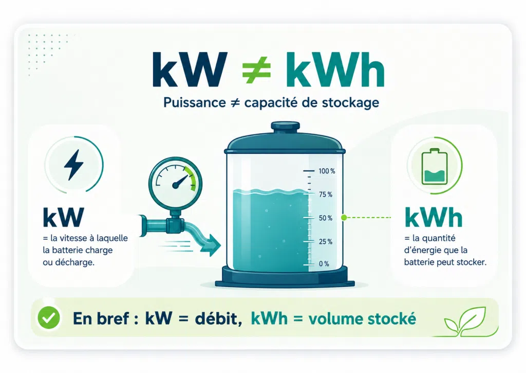 Différence entre Kw et Kwh, puissance et capacité de stockage